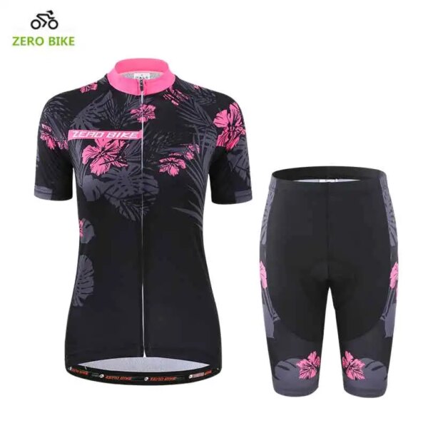 ZEROBIKE-Camiseta para deportes al aire libre para mujer, pantalones cortos acolchados 3D, Top transpirable, conjunto de Ciclismo de manga corta con cremallera completa, novedad