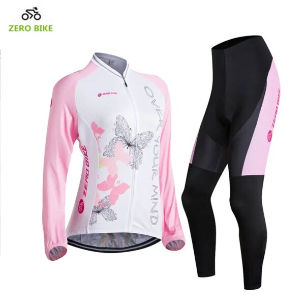 ZEROBIKE PRIMAVERA/otoño ropa de ciclismo para mujer pantalones Jersey 3D acolchado transpirable MTB Bike Tops ropa de ciclismo rosa talla estadounidense S-XL