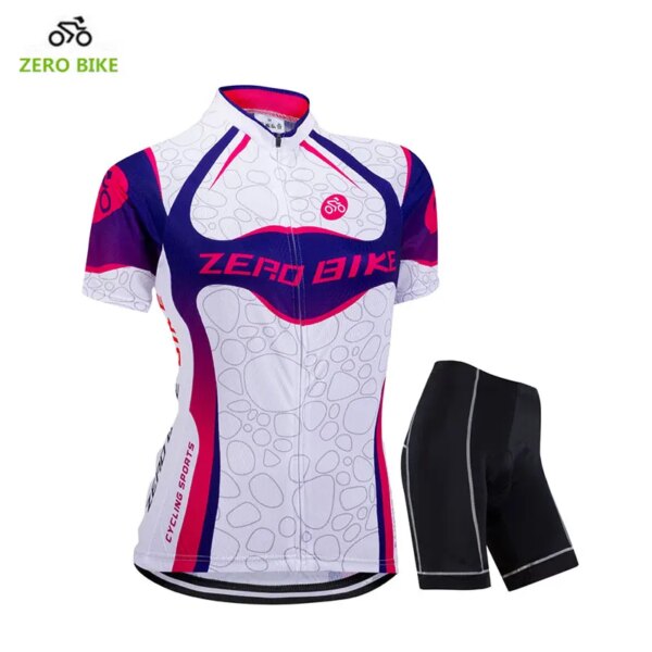 ZEROBIKE-ropa de ciclismo para mujer, camiseta de ciclismo transpirable con cremallera completa, pantalones cortos ajustados, verano