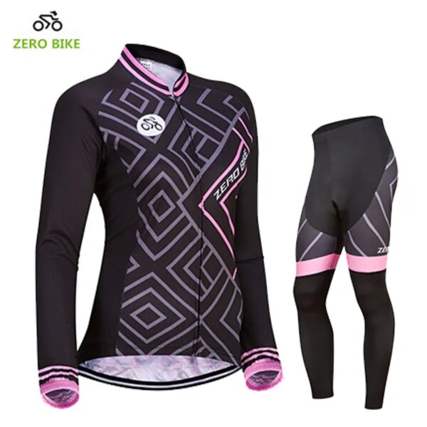 ZEROBIKE, camiseta de Ciclismo transpirable de manga larga para mujer, pantalones, Ropa para bicicleta, Ropa acolchada 4D, Ropa de Ciclismo, talla estadounidense, S-XL