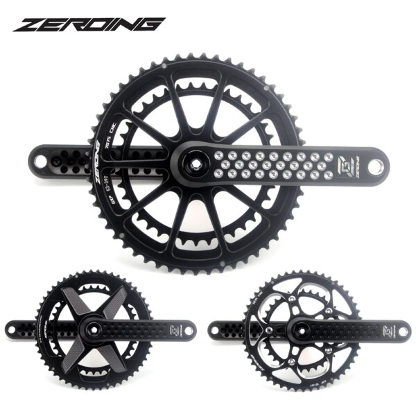 ZEROING-platos y bielas ultraligeros para bicicleta de carretera, 52-36T, doble piñón, 7075 ejes con soporte inferior para bicicleta SHIMANO 12s