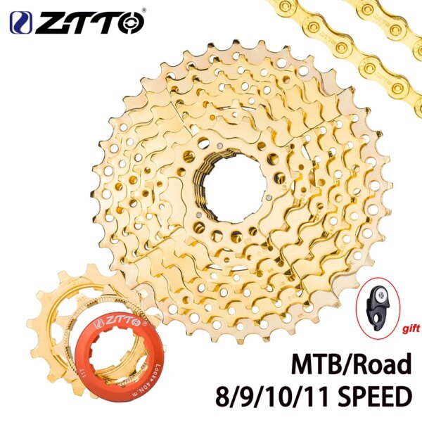 ZTTO MTB bicicleta de carretera Cassette completamente dorado 8s 9s 10s 11s rueda libre dorada 8/9/10/11 piñón de velocidad 11-25/28/32/36/40/42/46T cadena dorada