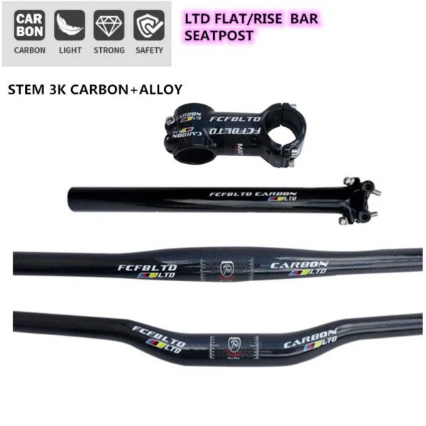 Juego de manillar de carbono para bicicleta de montaña, vástago plano y tija de sillín de carbono para ciclismo de montaña y carretera, accesorios de carbono XXX