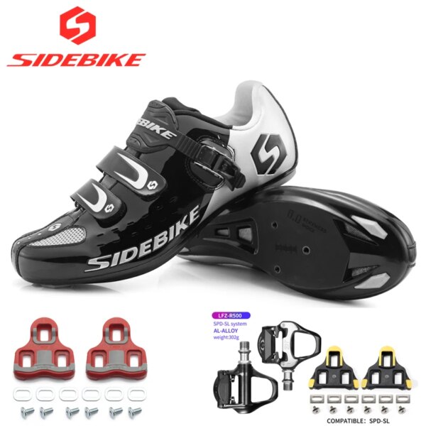 Zapatos de ciclismo de carretera sidebike con pedales, zapatos ultraligeros para bicicleta de carretera y de carreras, zapatillas transpirables para hombre y mujer