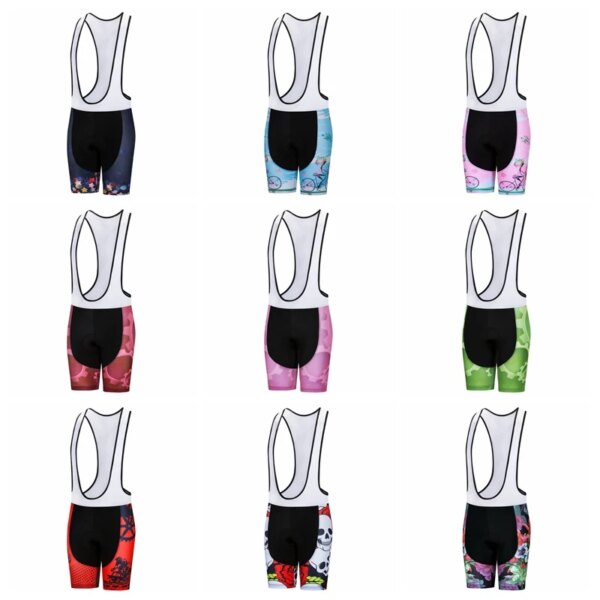 Pantalones cortos con pechera para Ciclismo para mujer, acolchados 4D a prueba de golpes, pantalones cortos con pechera para bicicleta de montaña y carretera, medias de Ciclismo con calavera rosa