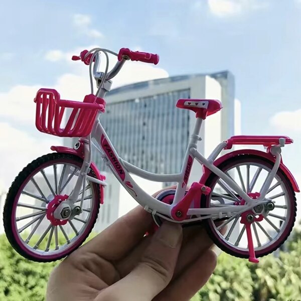 Mini bicicleta de aleación modelo 1:10, bicicleta de ciudad con dedo rosa fundido a presión, colección de simulación para adultos con absorción de golpes, regalos, juguetes para niños