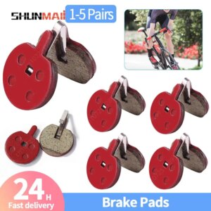 1/2/3/4/5 pares de pastillas de freno para bicicleta de montaña MTB, piezas de freno de disco semimetálicas de resina para bicicleta, accesorios para bicicleta, Rojo