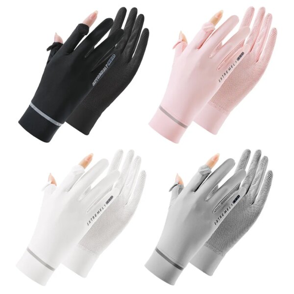 1/2 par de guantes de seda de hielo para mujer, guantes con protección solar para verano, moda para ciclismo, conducción, guantes para correr, finos Anti-UV