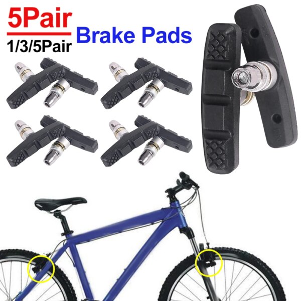 Pastillas de freno para bicicleta, 1-5 pares, soporte de freno en V, bloques de zapatos, llanta de fricción de goma, repuesto de freno, accesorios de ciclismo