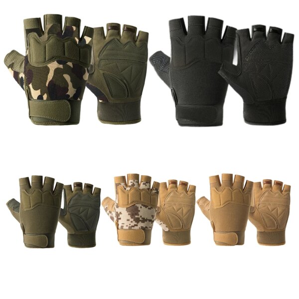 1 par de guantes antigolpes de medio dedo guantes sin dedos transpirables ejercicio Fitness deportes al aire libre M camuflaje del desierto