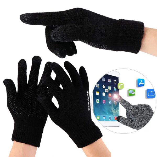 1 par de guantes cálidos para hombre y mujer, guantes para pantalla táctil, guantes de invierno tejidos de lana elástica con dedos completos, guantes antideslizantes para ciclismo, regalos