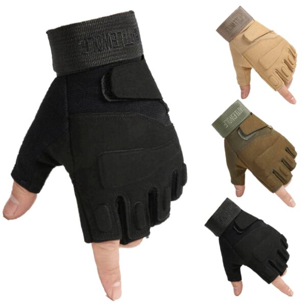 1 par de guantes tácticos sin dedos para exteriores, guantes de deporte de ciclismo, medio dedo, militares, hombres, mujeres, combate, tiro, caza, Fitness