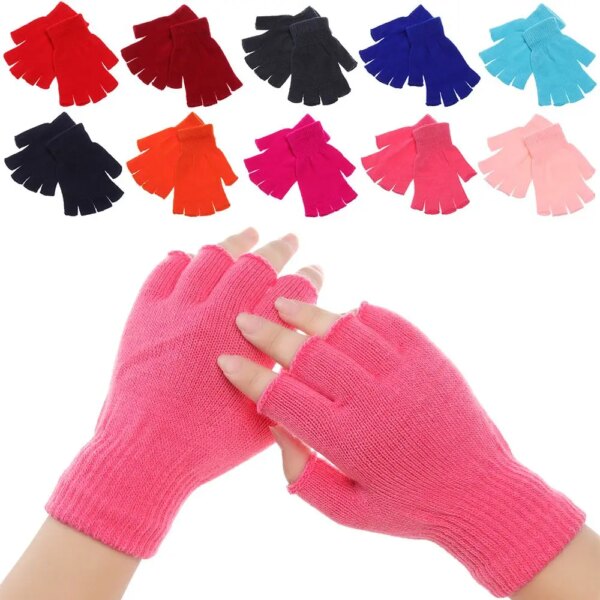 1 par de guantes tejidos para mujer, guantes tejidos de invierno de Color caramelo, manoplas cortas gruesas y cálidas de medio dedo para hombre y mujer, para mantener el dedo caliente al aire libre