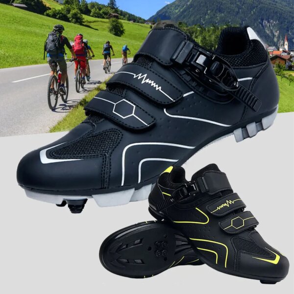 1 par de zapatos de ciclismo antideslizantes para hombre y mujer, calzado de carreras para bicicleta de carretera