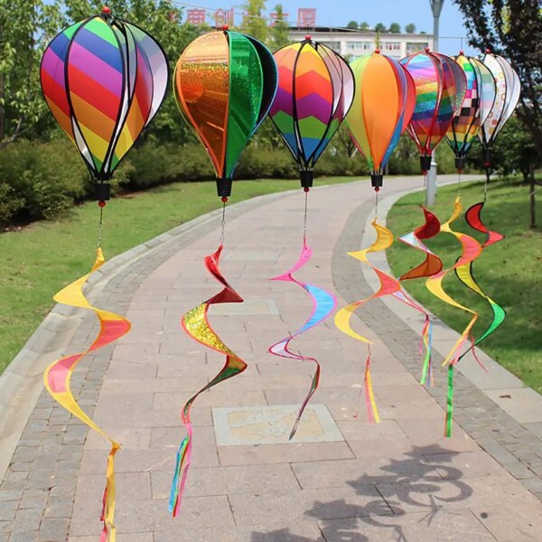 1 Juego de globos de aire caliente giratorios de viento, atrapasueños decorativo de PVC, globo de aire caliente de arcoíris, molino de viento giratorio colgante para patio