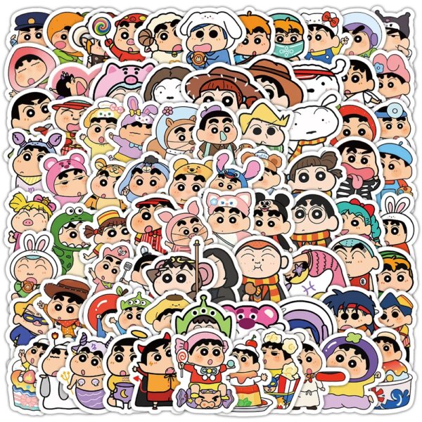 100 unids/set Anime Crayon Shin chan pegatinas juguetes pegatinas de grafiti portátil equipaje monopatín pegatina impermeable juguete