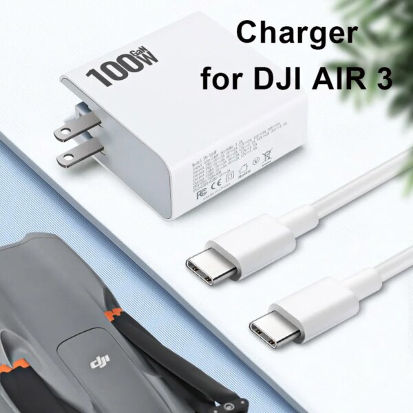 Cargador USB de 100W para DJI AIR 3, adaptador de teléfono para cabeza de carga de pared de viaje, enchufe europeo portátil para DJI AIR 3, accesorios de batería para Dron