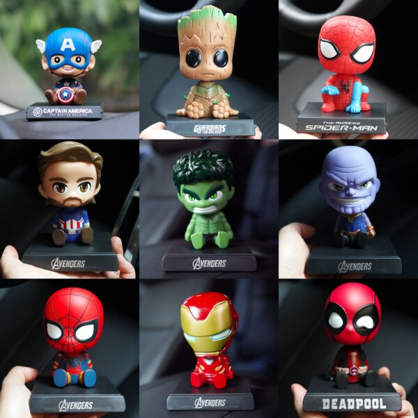 10cm Spider Man Iron Man Hulk Deadpool cabeza móvil muñeca decoración de coche accesorios para automóviles juguetes muñeca soporte para teléfono móvil regalos