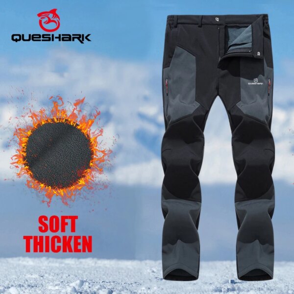 QUESHARK-pantalones de ciclismo impermeables para hombre, de lana cálida, con carcasa suave, resistentes al viento, térmicos, para montar en bicicleta, acampar, escalar y senderismo