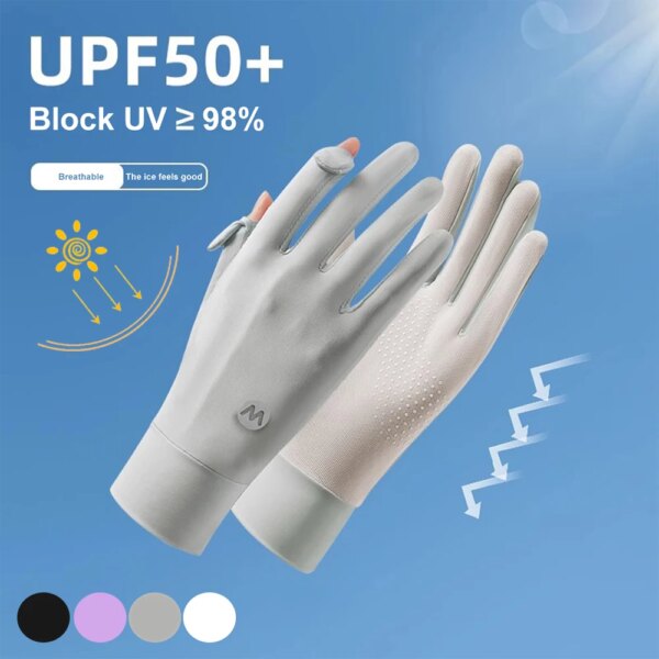 Guantes de seda de hielo con protección solar para mujer, guantes con protección solar para verano, moda para ciclismo, conducción, guantes para correr, guantes finos Anti-UV