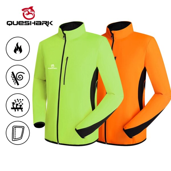 QUESHARK hombres otoño invierno cálido polar manga larga ciclismo chaqueta a prueba de viento impermeable cortavientos térmico bicicleta Jersey abrigo