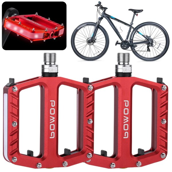 Pedal de bicicleta LED DU, rodamiento sellado, plataforma para bicicleta, pedales de aleación de aluminio, carga USB para bicicleta de carretera, 2 uds.