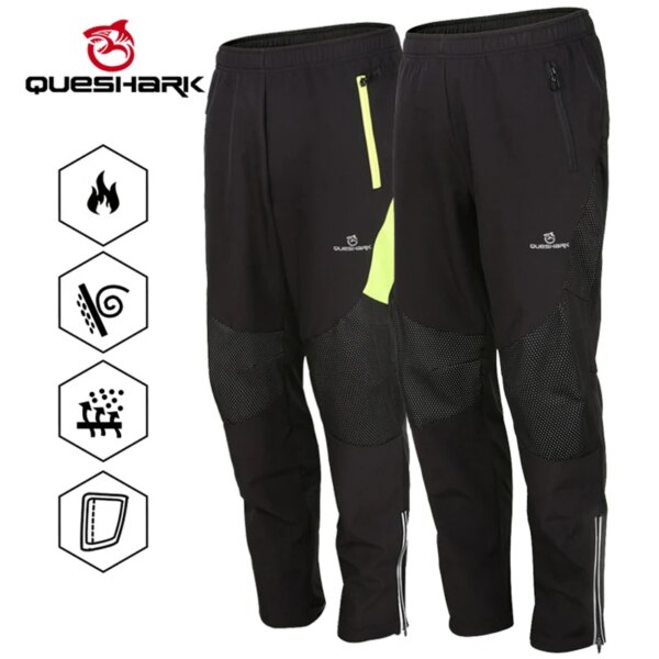 QUESHARK-pantalones de ciclismo reflectantes impermeables y polares cálidos para hombre, pantalones térmicos para deportes de equitación, pantalones para bicicleta de montaña y carretera