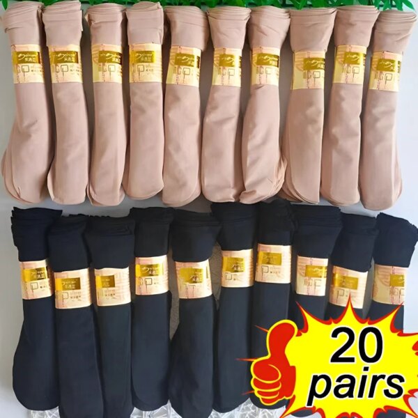 10/20 pares de medias de seda cortas sedosas elásticas ultrafinas sexis calcetines tobilleros para chicas calcetines invisibles de cristal transparentes de verano