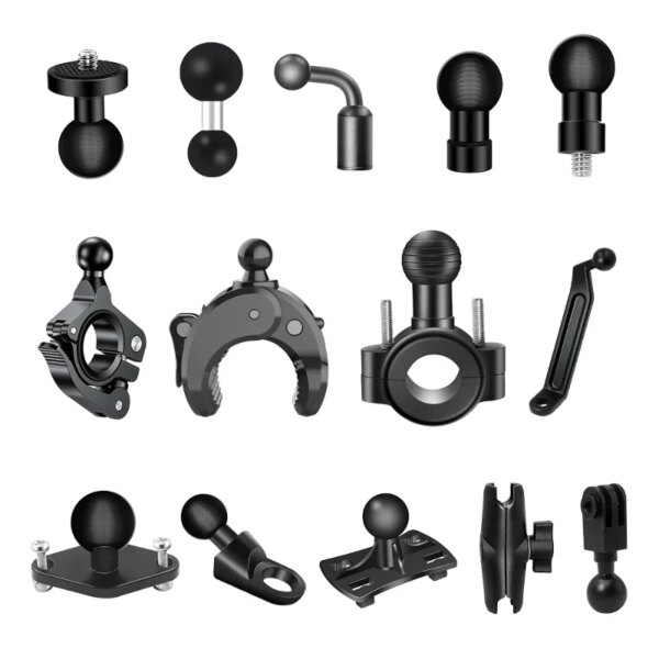 Adaptador de cabeza de bola de 17mm, Clip para montaje de espejo retrovisor para cámara GoPro 10 9 8 DJI 4K, soporte de montaje automático para brazo de doble toma