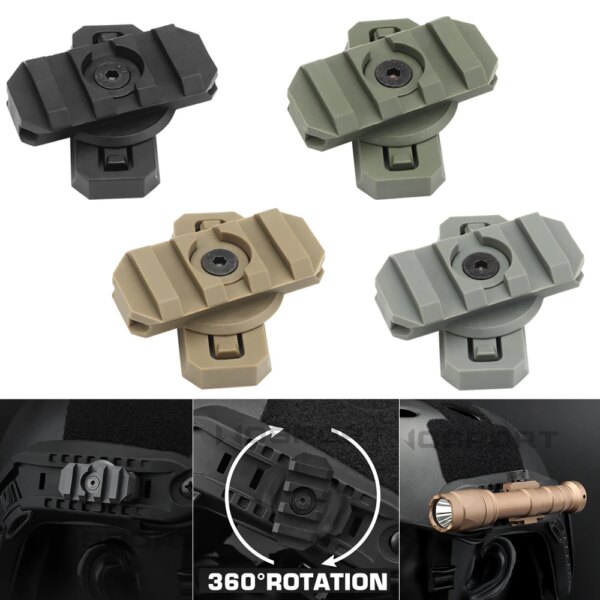 Adaptador de montaje en riel lateral del casco, riel guía de arco de rotación de 360 ​​grados para casco rápido táctico Airsoft, ranura Picatinny de 19mm, 1 par