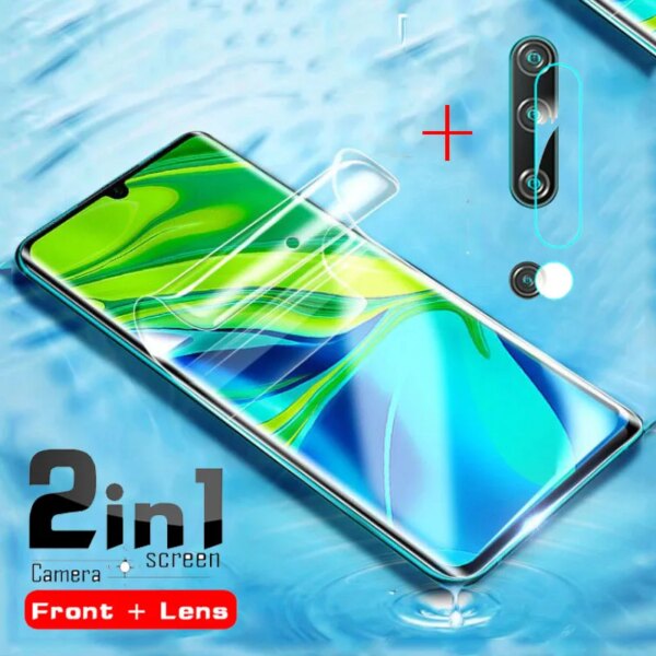 Protector de pantalla de hidrogel suave 2 en 1 para Xiaomi Note 10 Lite, Protector de lente de cámara Xiao Mi 10 Pro, luz Xiomi Note 10