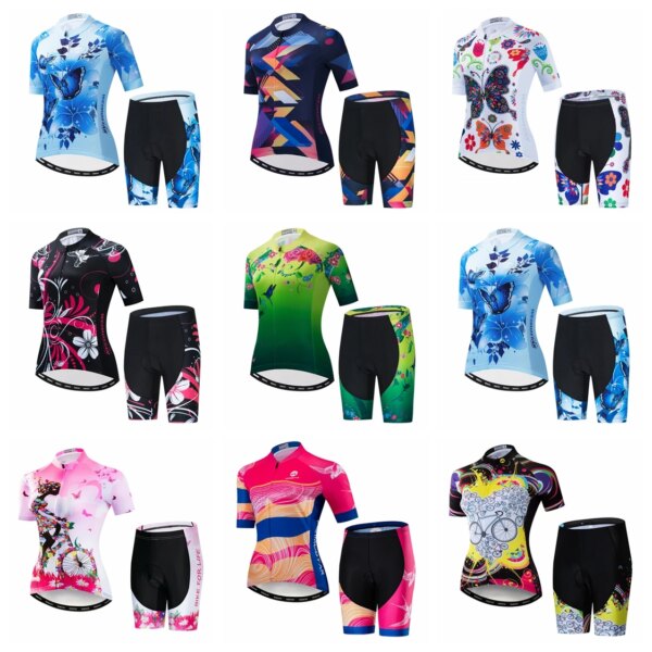 Conjunto de Jersey de Ciclismo para mujer, Jersey y pantalones cortos acolchados, traje de montaña y carretera, Maillot superior para bicicleta de montaña, 2021