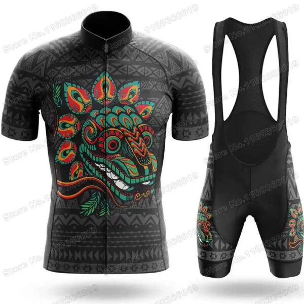 Conjunto de Jersey de ciclismo mexicano Quetzalcóatl, ropa de ciclismo de verano para hombre, camisa para bicicleta de carretera, traje, pantalones cortos con pechera para bicicleta de montaña, ropa deportiva 2022