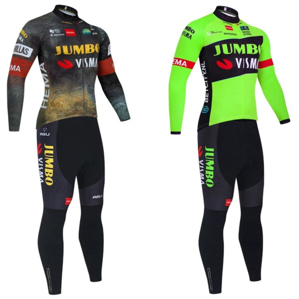 Jumbo-Conjunto de Ciclismo de invierno para hombre, Jersey de Ciclismo del equipo de los Emiratos Árabes Unidos, chaqueta y pantalones térmicos de lana, Ropa de Ciclismo de invierno, 2023