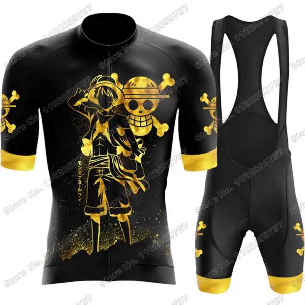 Conjunto de Jersey de ciclismo de Luffy, ropa de ciclismo de una pieza con dibujos animados de Anime, sombrero de paja, grupos de piratas, traje de bicicleta de carretera con Calavera, Maillot de montaña, 2023