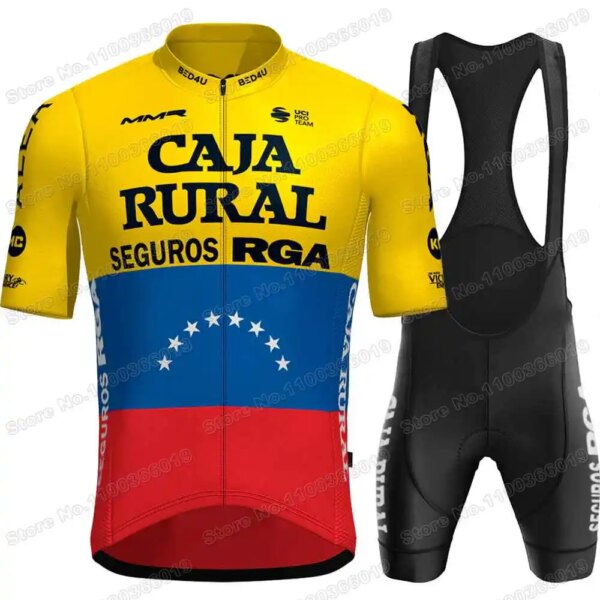 Conjunto de Jersey de ciclismo del equipo Campeón de Venezuela, Caja Rural, ropa de ciclismo Orluis Aular, camisa para bicicleta de carretera, traje, pantalones para bicicleta, 2023