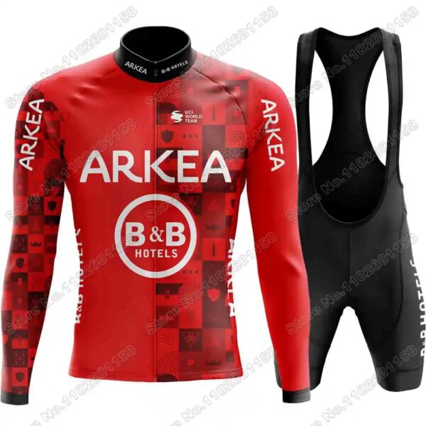 ARKEA B & B HOTELS-Conjunto de Jersey de ciclismo para hombre, ropa de ciclismo, Kit de manga larga, camiseta para bicicleta de carretera, pantalones cortos con pechera, 2024