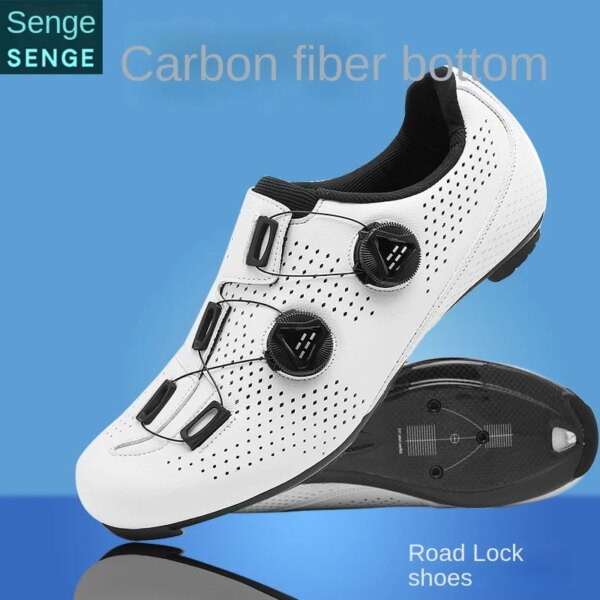 Zapatos de ciclismo de fibra de carbono para hombre y mujer, zapatillas con cierre de suela de carbono, suela dura para coche de carretera, novedad de 2024