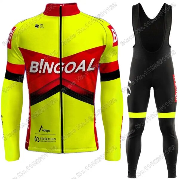 Conjunto de Jersey de ciclismo del equipo BINGOAL WB para hombre, ropa de ciclismo de manga larga, traje de chaqueta para bicicleta de carretera, medias con pechera, otoño e invierno, 2024