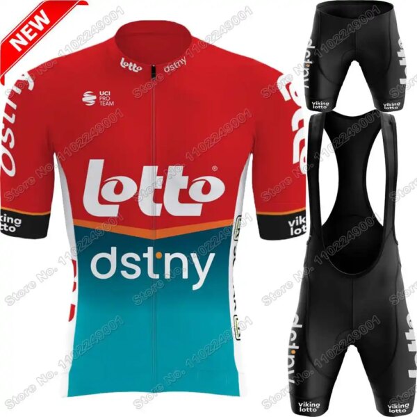 Conjunto de Jersey de ciclismo del equipo Lotto Dstny, ropa de ciclismo de verano, Kit de manga corta para hombre, camisetas para bicicleta de carretera, traje, pantalones cortos con pechera, 2024