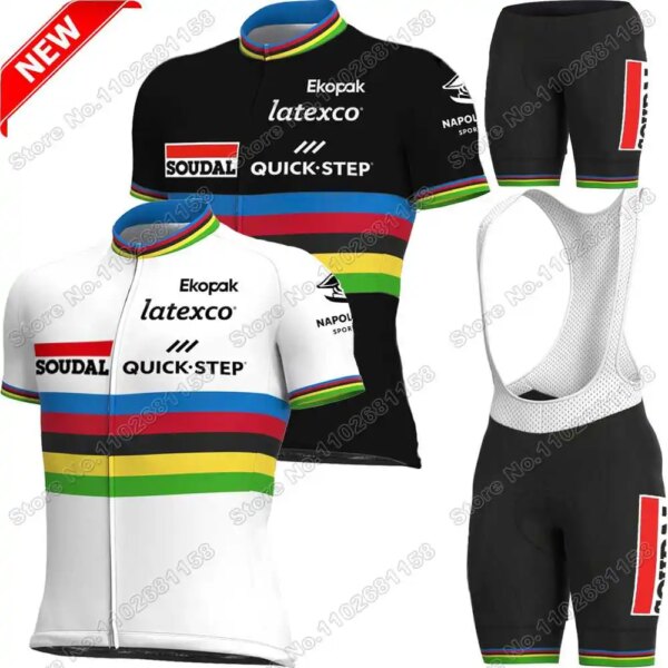 Conjunto de Jersey de ciclismo del equipo Soudal Quick Step, Remco Evenepoel, ropa de ciclismo para hombre, camiseta para bicicleta de carretera, traje, pantalones cortos con pechera para bicicleta, 2024