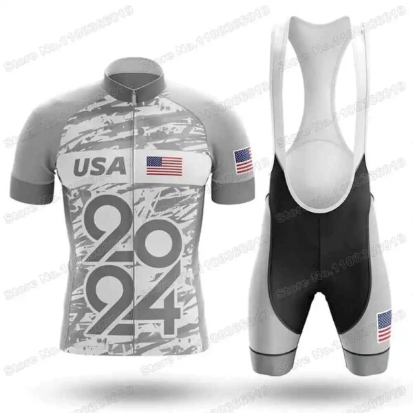 Conjunto de Jersey de ciclismo del equipo nacional de Estados Unidos, ropa de ciclismo de Estados Unidos y América, camisetas para bicicleta de carretera, traje, pantalones cortos con pechera, 2024