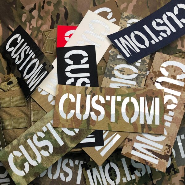 Parche grande con parte trasera láser personalizado, cintas con nombre, Material reflectante, letras blancas, tácticas morales, Airsoft militar, 25cm