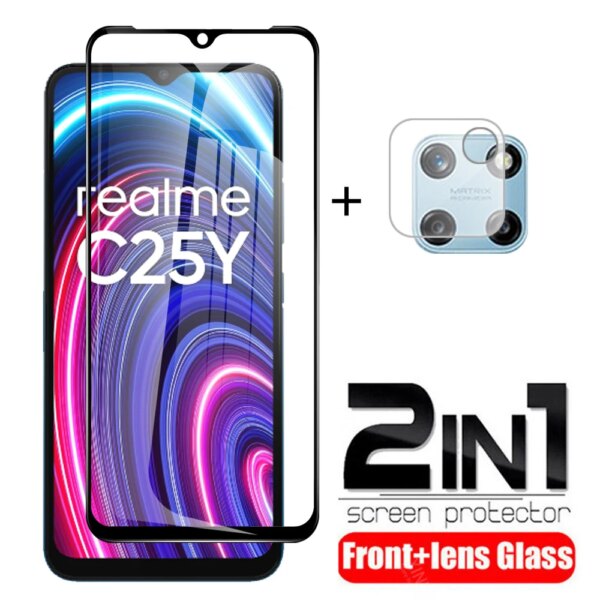 Funda de vidrio templado de cubierta completa 2 en 1 para Realme C25Y 6.5 \