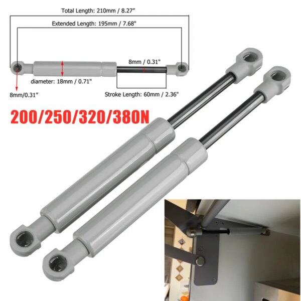 2 uds 200-380N barras de puntal de Gas para coche resorte de Gas varilla de soporte para capó elevación de choque 195mm 8mm para RV cama ventana autobús caravanas