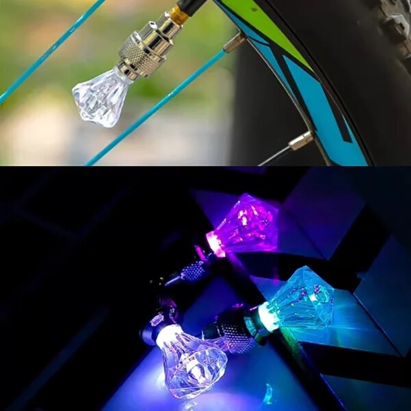 Luces para válvula de bicicleta, accesorios para bicicleta de montaña, radios de rueda, luz LED de ciclismo, baterías, tapas de válvula de neumático, lámpara tipo farol, 2 uds.