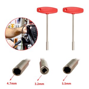 Llave para radios ocultos para bicicleta de montaña, herramienta con tapa para radios integrada de acero duradero, manga en forma de T, 3,2/4,7/5,5mm