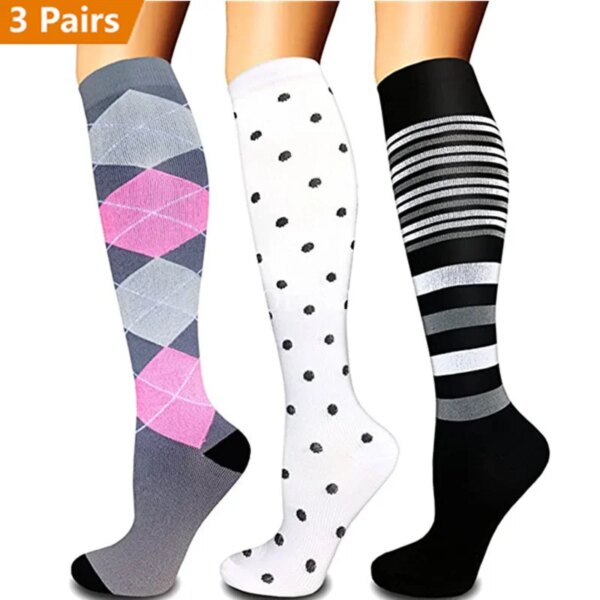 Paquete de 3 pares de calcetines de compresión, calcetines deportivos para correr maratón, calcetines de compresión para hombre y mujer, calcetines para correr, calcetines de compresión