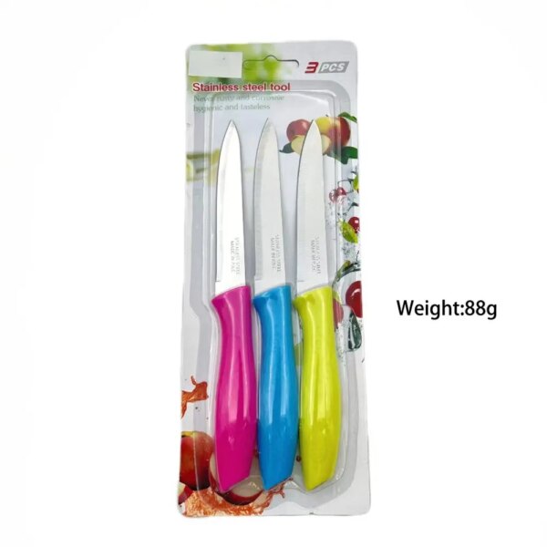 Cuchillos de pelar clásicos de acero inoxidable de 3 piezas con punta de lanza de borde recto