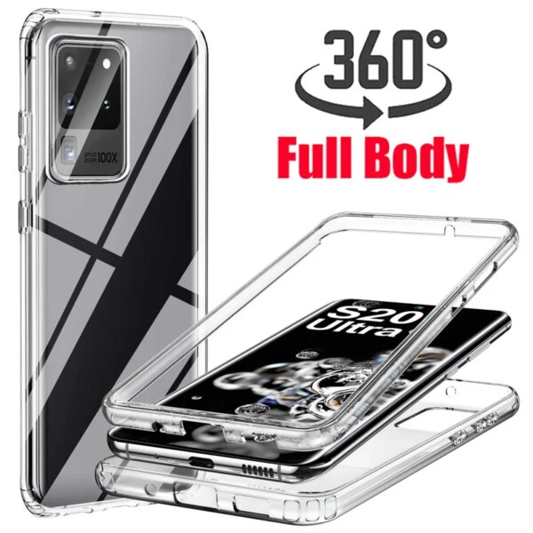 Funda de silicona transparente 360 ​​para Samsung Galaxy S22 S21 S20 S23 FE S24Ultra S10 S9 S8 Plus S7 S10 5G Note 20 10 9 8 S10E